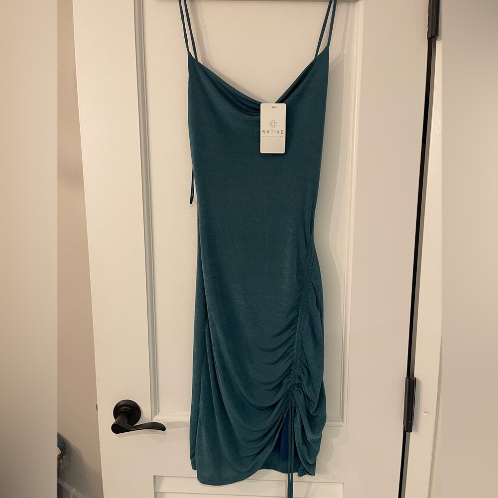 American Threads Teal Spaghetti Strap Midi Dress